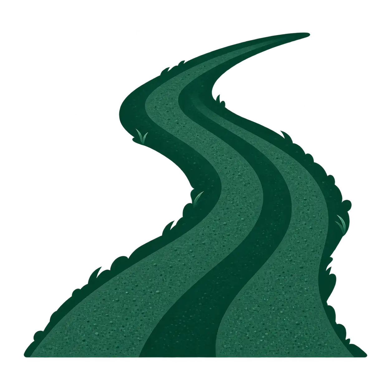 A green road with grass on the side.