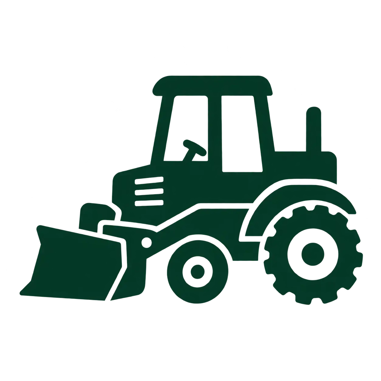 A green tractor with a plow in front of it.